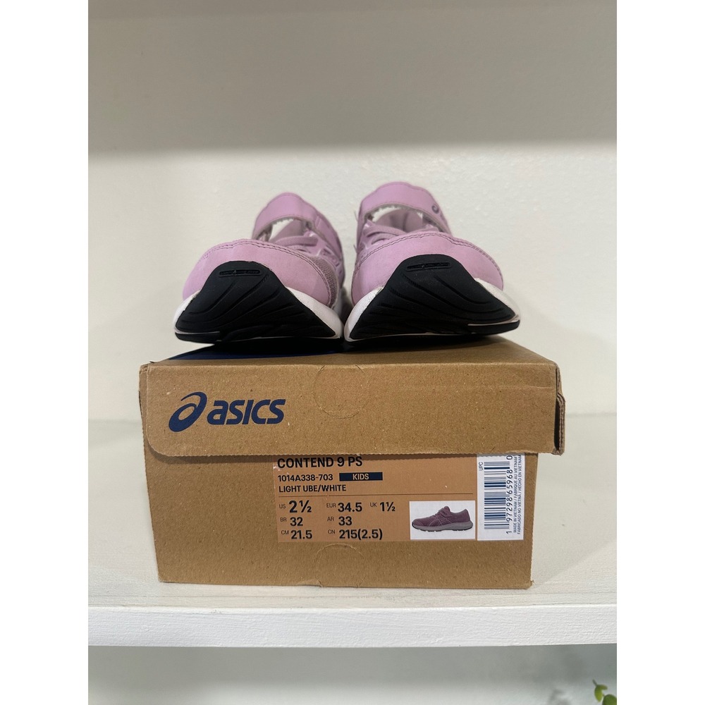 ASICS Contend 9‎ PS Kids Lilac Pink Hook and Loop Running Shoes Sz 2.5Y